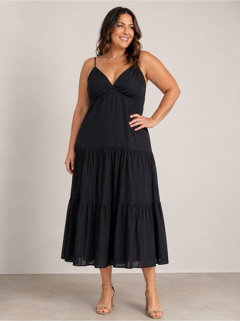 Banana Republic Black Flowy Tiered Maxi Dress Spaghetti Strap Size 16